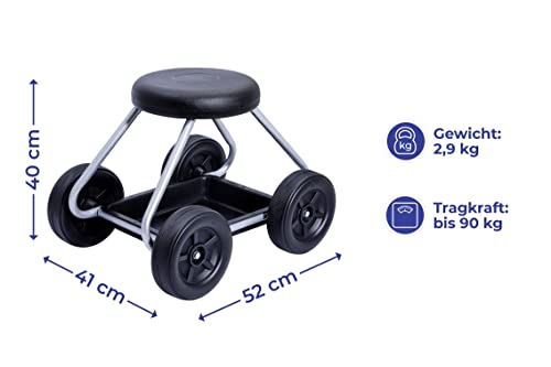 Maximex Rollsitz Secura, 52 x 40 x 41 cm, Gartenarbeit im Sitzen, rollbarer Gartensitz, stabil und leicht, praktische Ablage - obrazek 6