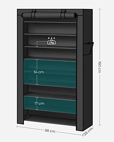SONGMICS Schuhregal mit 10 Ebenen, 28 x 88 x 160 cm, Schuhschrank, Schuhaufbewahrung, mit staubdichtem Überzug, Schuh-Organizer, für High Heels, Sportschuhe, Metallgestell, schwarz RXJ36HV1 - obrazek 5