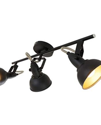 Briloner Leuchten Deckenleuchte, Deckenlampe mit 3 dreh-und schwenkbaren Spots im Retro/Vintage Design, Fassung: E14 max. 40 Watt, Metall Schwarz-gold 55.4 x 10 x 18.1 cm