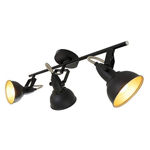 Briloner Leuchten Deckenleuchte, Deckenlampe mit 3 dreh-und schwenkbaren Spots im Retro/Vintage Design, Fassung: E14 max. 40 Watt, Metall Schwarz-gold 55.4 x 10 x 18.1 cm