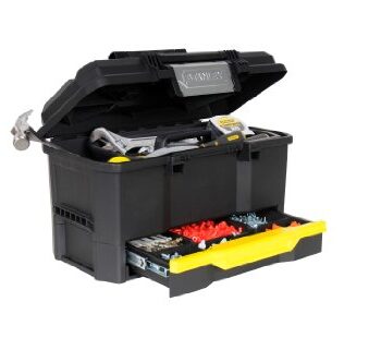 Stanley Werkzeugkiste leer aus Kunststoff 1-70-316 – Werkzeugkoffer mit integrierter Schublade für Kleinteile – Maße: 48.1 x 27.9 x 28.7 cm