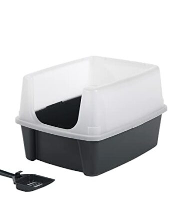 Iris Ohyama, Katzenklo / Katzentoilette mit hohem Rand, keine Verbreitung von Streu, abnehmbarer hoher Rand, Eingangshöhe: 15 cm, Schaufel inkl. für Katze - Cat Litter Box CLH-12, Grau