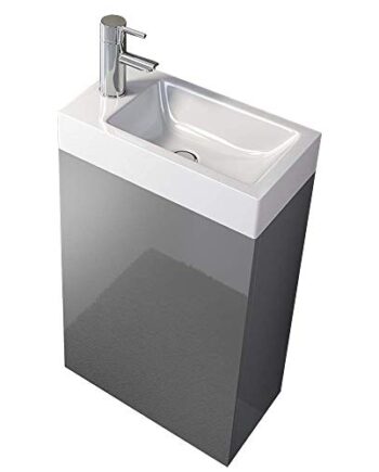 SAM Waschplatz Vega, Kleiner Waschtisch 40 x 22 cm, Grau Hochglanz, Tür mit Push-Open-Funktion, Kunststoffbecken