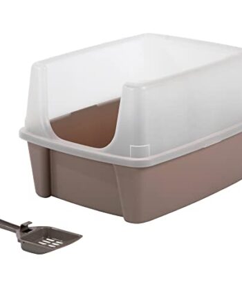 Iris Ohyama, Katzenklo / Katzentoilette mit hohem Rand, Keine Verbreitung von Streu, Abnehmbarer hoher Rand, Eingangshöhe: 15 cm, Schaufel inkl. für Katze - Cat Litter Box CLH-12, Taupe