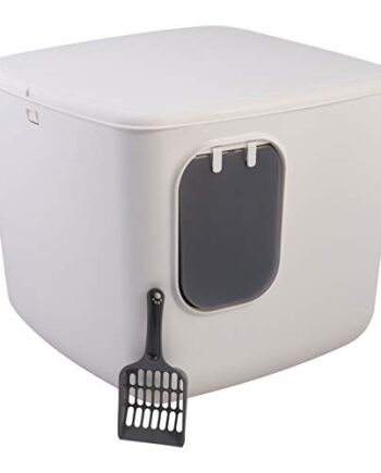 Iris Ohyama, Katzenklo mit Haube / Katzentoilette mit Abdeckung, minimalistisches Design, Sitz & interne Zwischenstufe, Deo-Filter-SchLitz, Schaufel inkl. für Katze - Cat Litter Box CCLB-500, WeiÃŸ