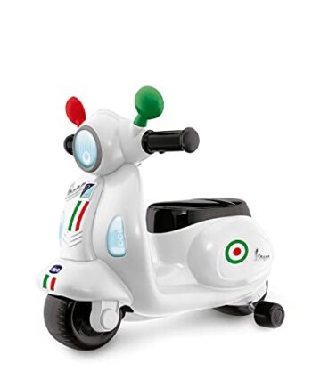 Chicco Motorrad Rutscher für Kinder Vespa Primavera, Kinderfahrzeug mit Elektronischem Bedienfeld, Lichtern und Geräuschen, Abnehmbare Stützräder, Max 25 kg, Kinderspielzeug von 1-3 Jahren