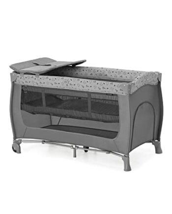 Hauck Reisebett 4 in 1 Sleep N Play Center inkl. Wickelauflage, Neugeborenen-Einhang, Schlupf. Rollen und Transporttasche, ab Geburt bis 15 kg, 120 x 60 cm, Kompakt Zusammenklappbar, Nordic Grau