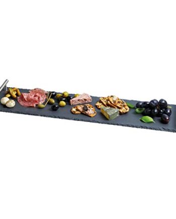 Artesà Schieferplatte Servierplatte, Serviertablett für Käse und Aufschnitt, Käseplatte aus Schiefer mit abnehmbaren Griffen, Schiefer, Schwarz, 15 x 59.8 x 3.5 cm