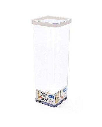 Rotho Loft quadratische Vorratsdose 2l mit Deckel und Dichtung, Kunststoff (SAN) BPA-frei, transparent/weiss, 2l (10,0 x 10,0 x 28,5 cm)