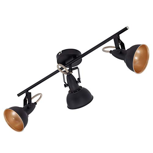 Briloner Leuchten Deckenleuchte, Deckenlampe mit 3 dreh-und schwenkbaren Spots im Retro/Vintage Design, Fassung: E14 max. 40 Watt, Metall Schwarz-gold 55.4 x 10 x 18.1 cm - obrazek 2