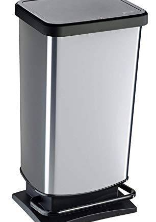 Rotho Paso Mülleimer 40l mit Pedal und Deckel, Kunststoff (PP) BPA-frei, silber metallic, 40 Liter (35,3 x 29,5 x 67,6 cm)
