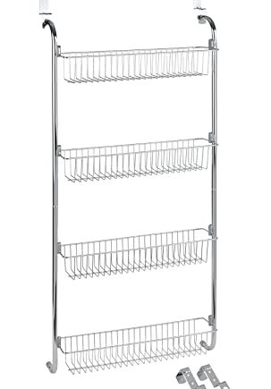 WENKO Tür-Regal, Hänge-Regal mit 4 großen Ablagen für Haushalts-Utensilien, ideal für Küchenzubehör oder Badaccessoires, zum Einhängen an die Tür, 49,5 x 109 x 14 cm, verchromtes Metall
