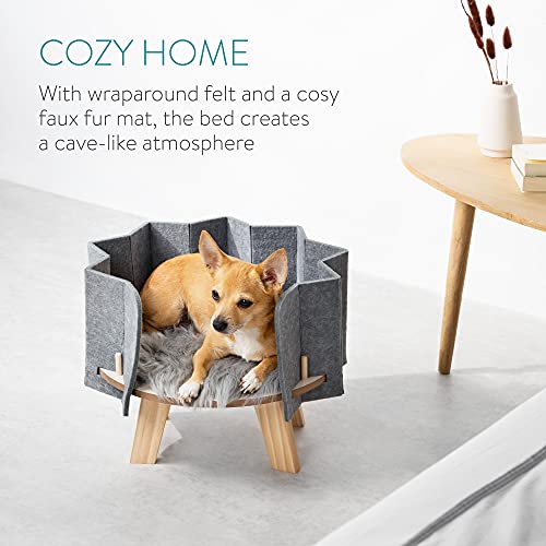 Navaris Haustierbett aus Holz mit Kunstfellmatte - Hunde Katzen Bett mit Filzwand - 41 x 41 x 32cm Hundebett Katzenbett Hochbett - einfache Montage - obrazek 7