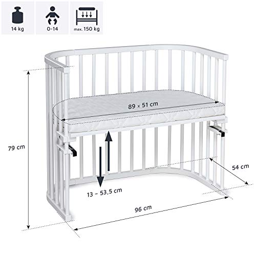 babybay Maxi extra großes Beistellbett aus massivem Buchenholz / Kinderbett Höhe stufenlos verstellbar & umweltfreundlich / mitwachsendes Babybett (weiß lackiert) - obrazek 26