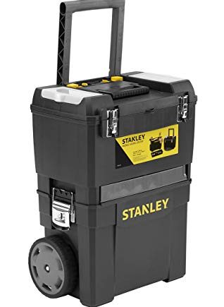 Stanley Rollende Werkstatt (47,3 x 30,2 x 62,7 cm, zwei separat verwendbare Werkzeugboxen, robuster Kunststoff, zwei Einheiten, Metallschließen, Organizer) 1-93-968
