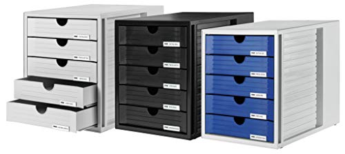 HAN Schubladenbox SYSTEMBOX mit 5 geschlossenen Schubladen für Unterlagen bis DIN C4, Schreibtisch oder im Schrank, inkl. Auszugsperre + Beschriftungsclip, möbelschonende Gummifüße, 1450-13, schwarz - obrazek 6