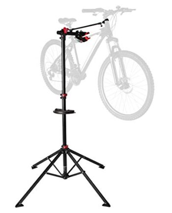 Ultrasport Fahrradmontageständer,robuster Fahrradständer,für Mountainbike und alle Fahrradarten bis 30 kg,inkl.Werkzeugschale+Magnetfach,360°drehbar,lackschonender Schnellspann-Haltekralle,Schwarz/Rot