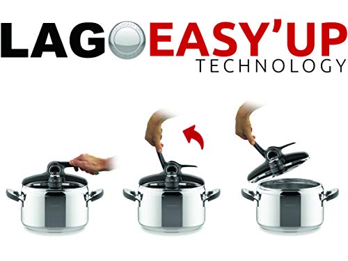 Lagostina Irradial Control Lagoeasy'UP 3,5 l Schnellkochtopf aus Edelstahl 18/10, Ø 22 cm, Dampfkochtopf für Induktion und Gas, Vereinfachtes Öffnen des Deckels, mit 3-lagigem Irradial-Plus-Boden - obrazek 6