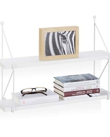 Relaxdays Hängeregal für Wand, praktisches Wandregal mit 2 Ebenen, offene Wandablage, HxBxT: 42 x 60 x 16 cm, weiß