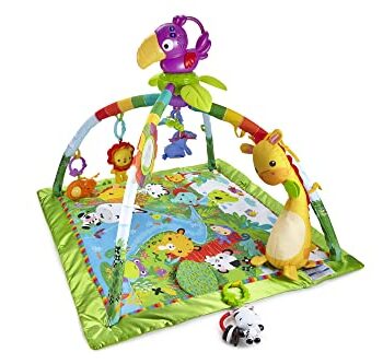 Fisher-Price GXC35 - Rainforest Erlebnisdecke mit Musik und Lichtern, Spieldecke mit Lichtern, Musik und bunten Charakteren, Babyspielzeug ab der Geburt