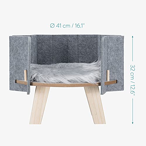 Navaris Haustierbett aus Holz mit Kunstfellmatte - Hunde Katzen Bett mit Filzwand - 41 x 41 x 32cm Hundebett Katzenbett Hochbett - einfache Montage - obrazek 5
