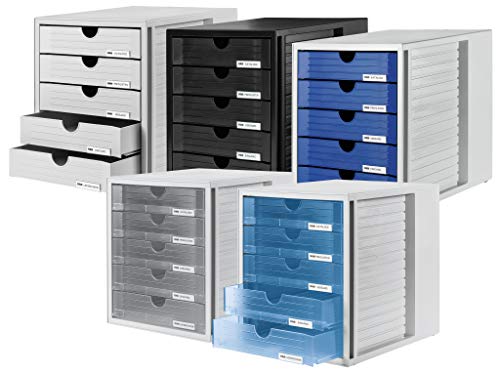 HAN Schubladenbox SYSTEMBOX mit 5 geschlossenen Schubladen für Unterlagen bis DIN C4, Schreibtisch oder im Schrank, inkl. Auszugsperre + Beschriftungsclip, möbelschonende Gummifüße, 1450-13, schwarz - obrazek 5