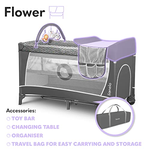 Lionelo Flower Łóżeczko Turystyczne Dla Niemowląt Z Wejściem Bocznym, - obrazek 3