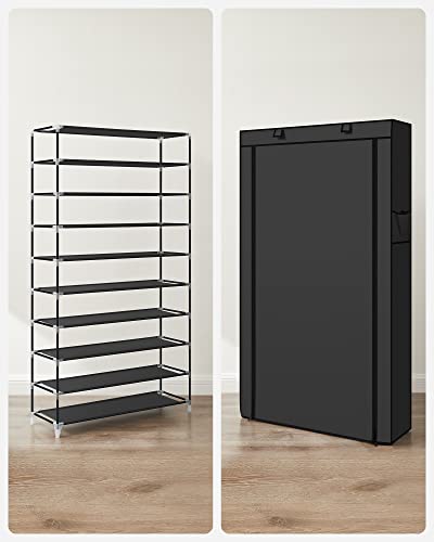 SONGMICS Schuhregal mit 10 Ebenen, 28 x 88 x 160 cm, Schuhschrank, Schuhaufbewahrung, mit staubdichtem Überzug, Schuh-Organizer, für High Heels, Sportschuhe, Metallgestell, schwarz RXJ36HV1 - obrazek 2