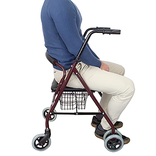 Mobiclinic, Modell Prado, Gehhilfe für Behinderte, Senioren, Rollator, Aluminium, Leicht, Faltbar, Druckbremsen, Mit Sitz, Korb und 4 Rädern, Farbe Bordeaux - obrazek 8