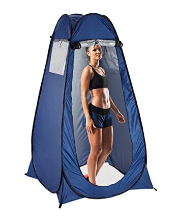 Relaxdays Pop Up Umkleidezelt, H x B x T: 190 x 120 x 120 cm, Wurfzelt, wasserabweisend, kleines Packmaß, UV 50+, blau