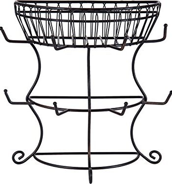 Mikasa Gourmet Basics by Mikasa Band and Stripe 6 Becherbaum mit Korb unten antik Französische Landschaft, Antik-Schwarz, 14.75-Inch