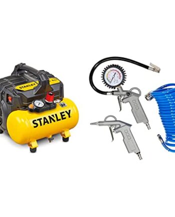 Stanley 100/8/6 Silent Air Compressor DST 100/8/6SI, 750 W, 230 V, Giallo & Güde Druckluft-Set 3tlg. 84091, Blau/Grau