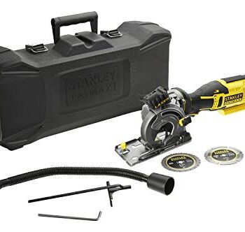 Stanley FatMax Kompakt-Handkreissäge FME380K (650 Watt, werkzeuglose Schnitttiefeneinstellung, Vollmetall-Getriebe, mit Parallelanschlag und Laser zur Schnittlinienanzeige, inkl. Zubehör und Koffer)