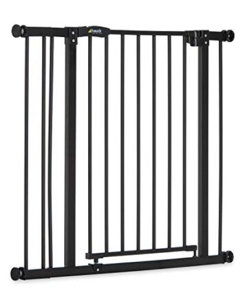 Hauck Treppenschutzgitter / Türschutzgitter Close N Stop incl. 9 cm Verlängerung, für Breiten 84 - 89 cm, ohne Bohren, Einhändiges Öffnen, Beidseitig Schwenkbar, Metall, Schwarz