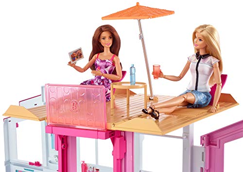 Barbie DLY32 - Stadthaus mit 3 Etagen, zusammenklappbar, viele Zubehörteile, Puppenhaus für Kinder ab 3 Jahren - obrazek 3