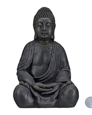 Relaxdays XL Buddha Figur sitzend, 50 cm hoch, Feng Shui, Outdoor, Garten Dekofigur, große Zen Buddha Statue, dunkelgrau