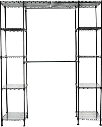 Amazon Basics Ausziehbarer Offener Kleiderschrank mit 10 Höhenverstellbaren Einlegeböden - Maximalgewicht 521 kg, Schwarz