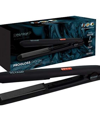 REVAMP Glätteisen Locken & Glätten 'Progloss Digital Keramik' 80-235°C - Professionelles Glätteisen mit Temperaturschutz und 3m Kabel in Salonlänge - Angereichert mit Progloss Ölen (Schwarz)