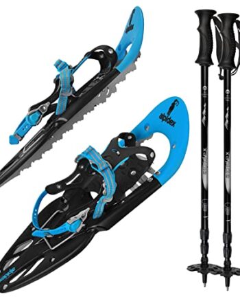 ALPIDEX Schneeschuhe 25 INCH Schuhgröße 38-45 bis 130 kg Steighilfe Tragetasche Optional Stöcke, Farbe:Blue mit Stöcken