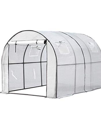 Sekey Gewächshaus Foliengewächshaus Windfest Folientunnel Begehbar Tomatenhaus mit DREI Kleine Fenster für Pflanzen 200x300x190cm, Weiß