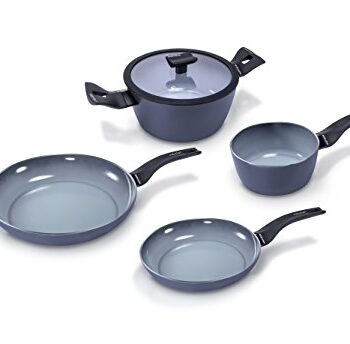 Moneta Aria Finegres 5 STK Set: Bratpfanne 20-24cm, Stieltopf 16cm, Kochtopf mit Glasdeckel 20cm, Aluminium, Grau, 16 cm