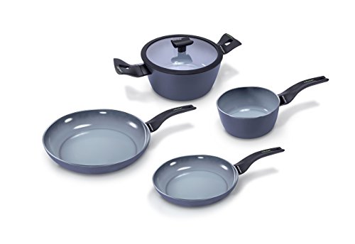 Moneta Aria Finegres 5 STK Set: Bratpfanne 20-24cm, Stieltopf 16cm, Kochtopf mit Glasdeckel 20cm, Aluminium, Grau, 16 cm
