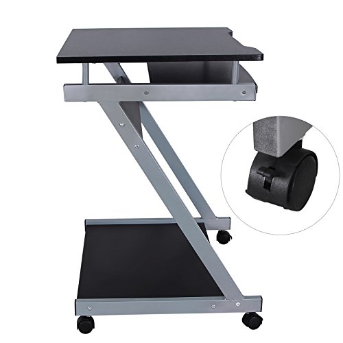 VASAGLE Schreibtisch, Computertisch mit 4 Rollen, 2 Davon mit Bremsen, PC-Tisch leichtgängiger Tastaturauszug, erleichterte Montage, platzsparender PC-Tisch in Z-Form, schwarz, LCD811B - obrazek 4