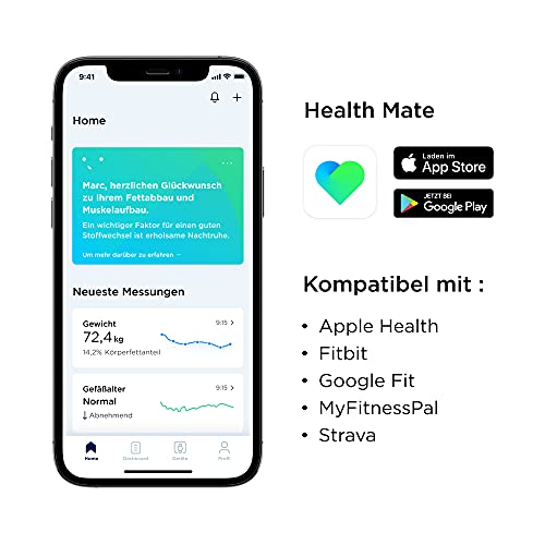 Withings Body Cardio – WLAN-Smart-Waage mit Körperfettwaage, Messung von Herzfrequenz, Gefäßalter, BMI, Körperfett, Muskelmasse und Wasseranteil % - Schwarz - obrazek 6