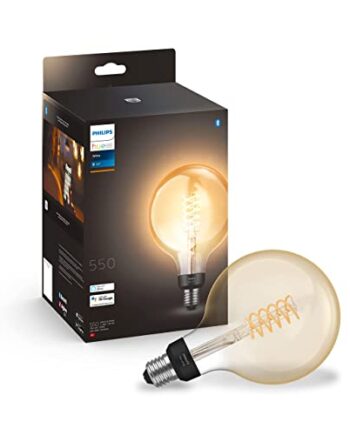 Philips Hue White E27 LED-Lampe Filament Giant Globe, Vintage-Design, dimmbar, warmweißes Licht, steuerbar via App, kompatibel mit Amazon Alexa (Echo, Echo Dot), transparent, 929002459001