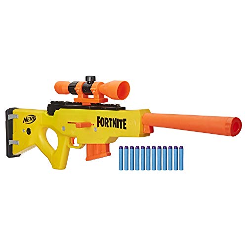 Nerf Fortnite BASR-L Blaster mit Bolzen-Action, Clip-Magazin – enthält abnehmbares Fernrohr, 6-Dart Clip-Magazin, 12 Nerf Elite Darts