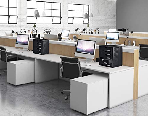 HAN Schubladenbox SYSTEMBOX mit 5 geschlossenen Schubladen für Unterlagen bis DIN C4, Schreibtisch oder im Schrank, inkl. Auszugsperre + Beschriftungsclip, möbelschonende Gummifüße, 1450-13, schwarz - obrazek 3