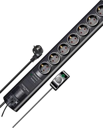 Brennenstuhl Primera-Tec Comfort Switch Plus, Steckdosenleiste 7-Fach mit Überspannungsschutz (2m Kabel, Schalter und RJ-11-Verbindung) schwarz