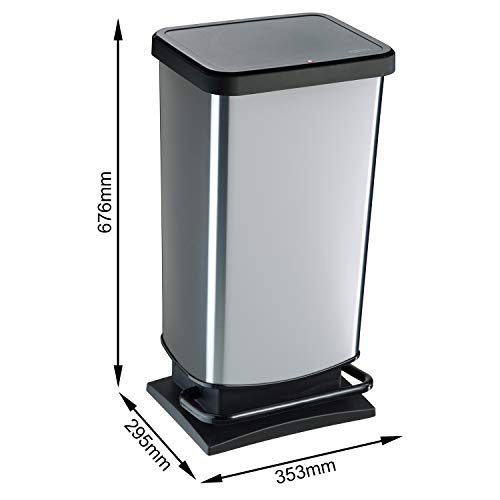 Rotho Paso Mülleimer 40l mit Pedal und Deckel, Kunststoff (PP) BPA-frei, silber metallic, 40 Liter (35,3 x 29,5 x 67,6 cm) - obrazek 4