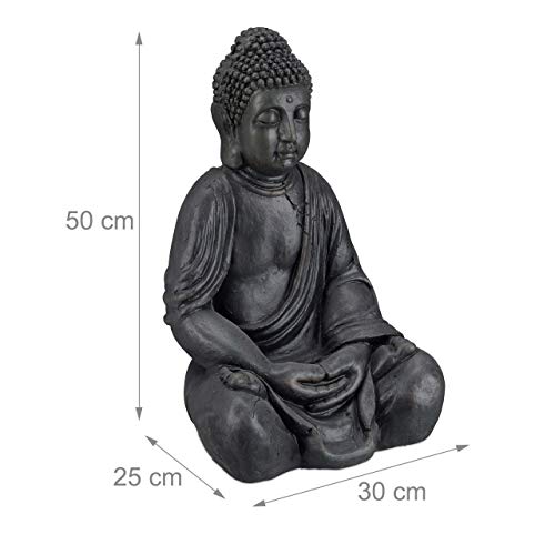 Relaxdays XL Buddha Figur sitzend, 50 cm hoch, Feng Shui, Outdoor, Garten Dekofigur, große Zen Buddha Statue, dunkelgrau - obrazek 7